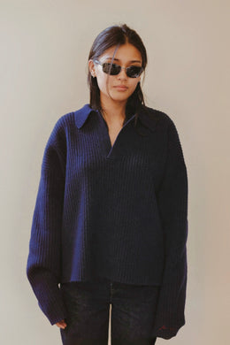 Heavy Cropped Polo - Navy