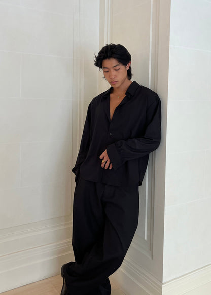 Relaxed Black Poet Shirt with oversized drapey sleeves
