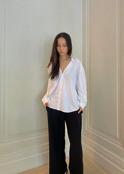 Signature White Poet Shirt with red collar embroidery