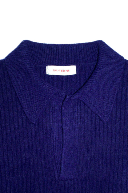 Navy polo flat lay showing cropped silhouette