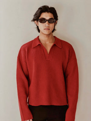 Heavy Cropped Polo - Red