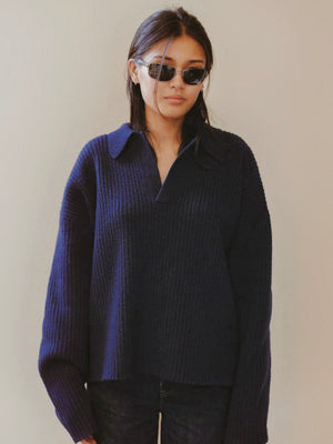 Heavy Cropped Polo - Navy